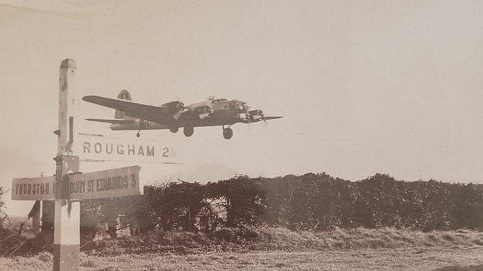 Bomber flies in Rougham Control Tower Aviation Museum 965x540