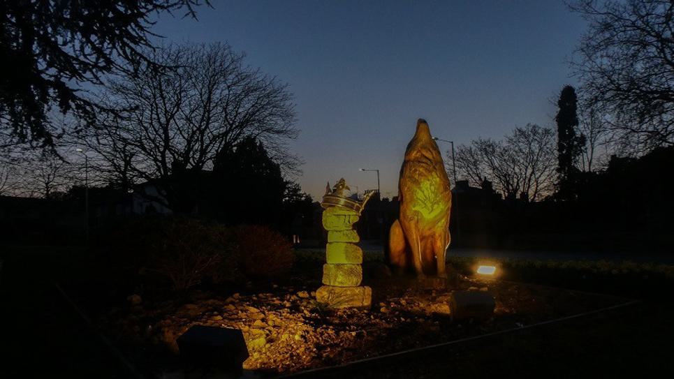 Crown and Wolf Southgate Green roundabout lit up Josephine Sweetman BLOG