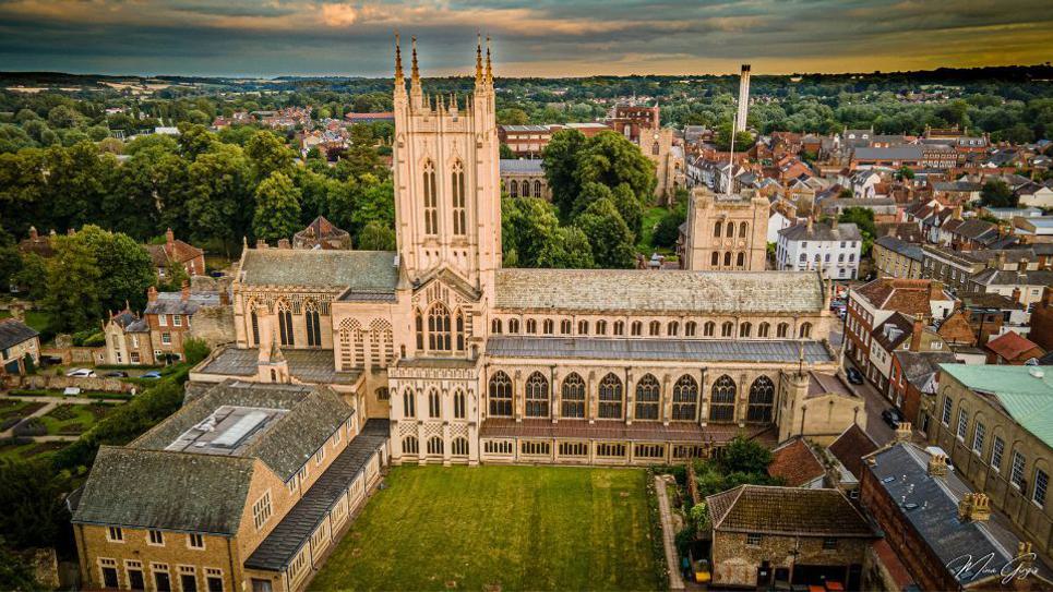 St Edmundsbury Cathedral aerial shot 965x540