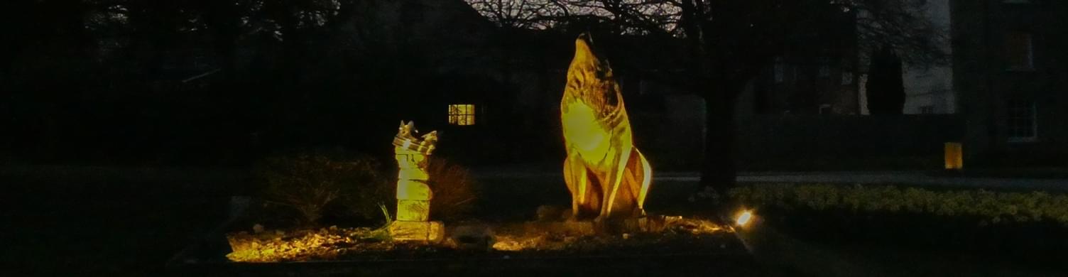 Crown and Wolf Southgate Green roundabout lit up Josephine Sweetman 1500x390