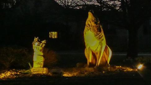 Crown and Wolf Southgate Green roundabout lit up Josephine Sweetman 1500x390