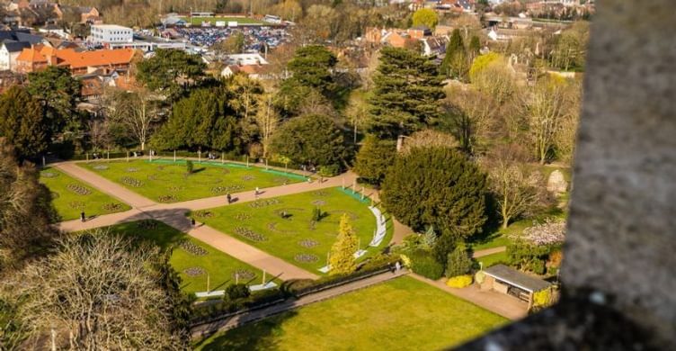 St Edmundsbury Cathedral Tower Tour Gardens view 750x390