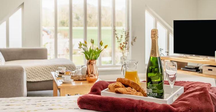 Willow Barn window view and champagne copy